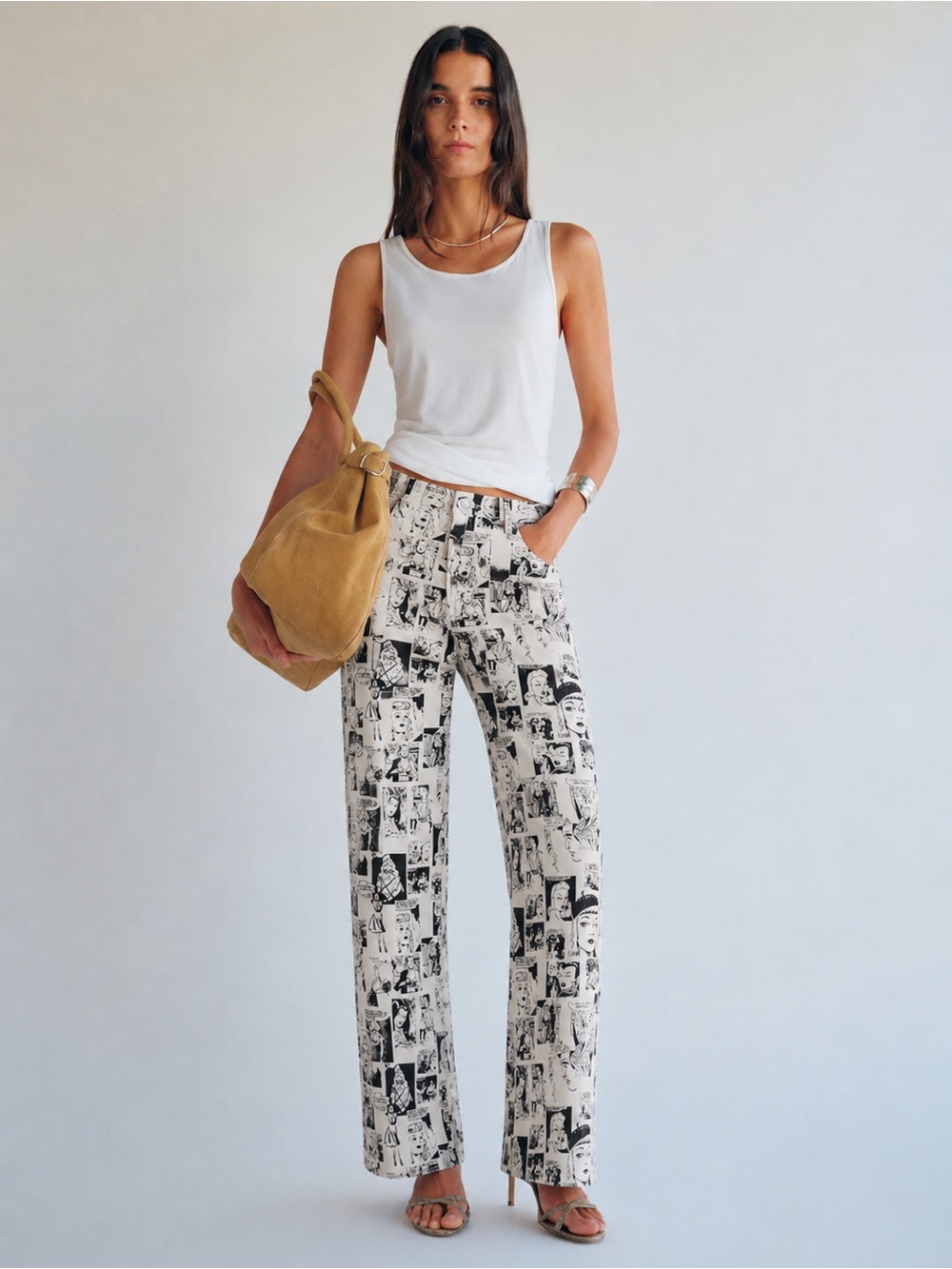 Reformation | Super Rare Black White Comic-Print Newspaper Straight Leg Jeans 27